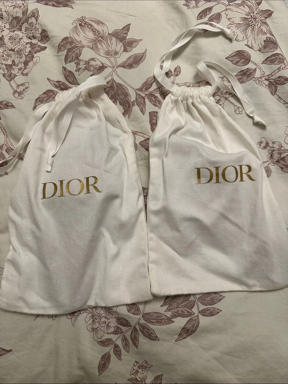 Dior White Drawstring Dust Bag with sandals